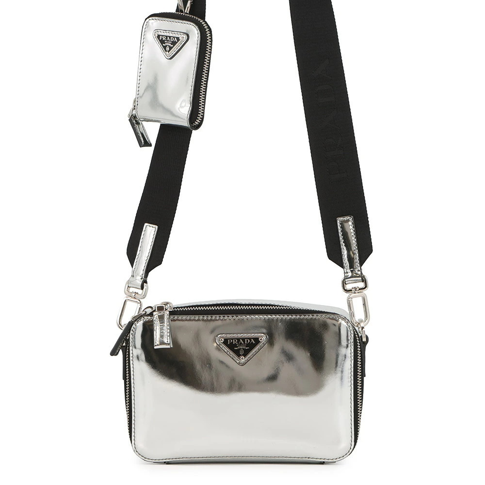 Prada Shoulder Bag Triangle Logo Brick Leather